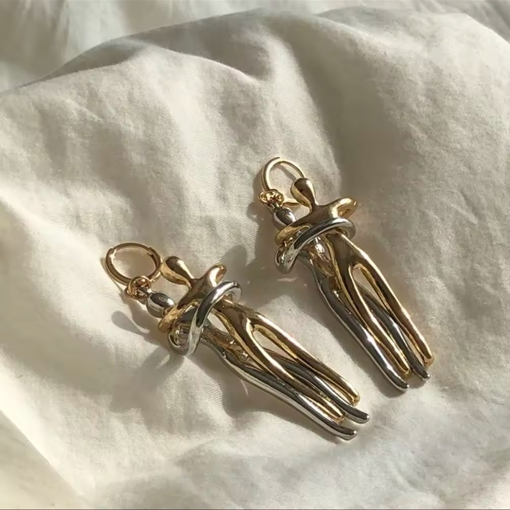 Abstract Dancing Couple Earrings-Gold And Silver